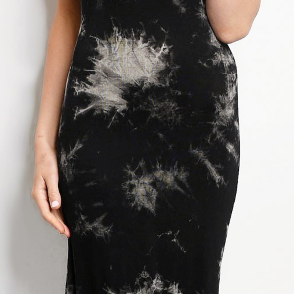 Black Bleach Tie Dye Racer Back Soft Maxi Dress - Picture 7 of 8